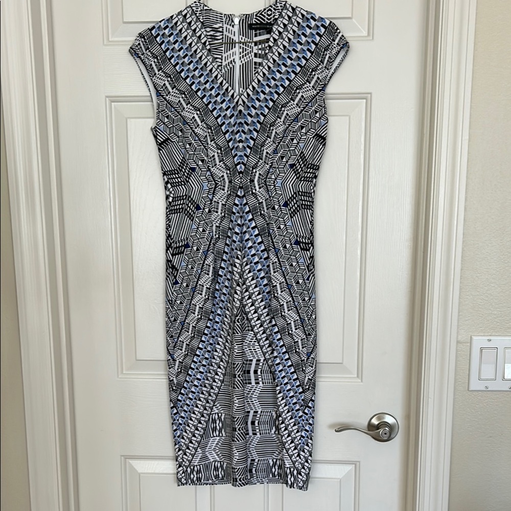 White House Black Market Black and Blue Midi Dress SZ 0